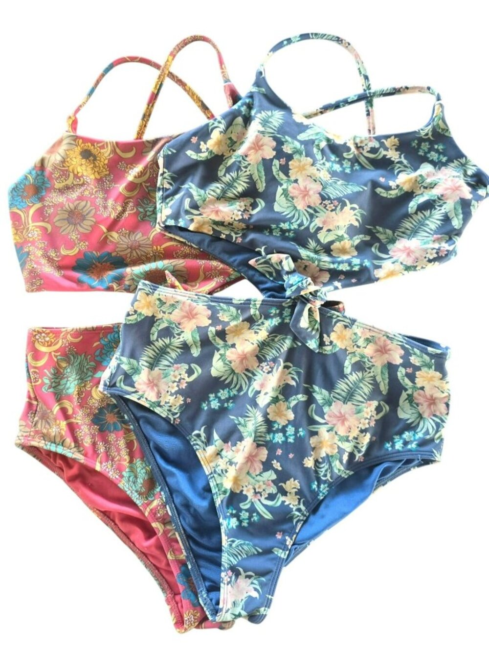 Pair O'Neil Floral Summer Beachy Monokini One-Piece Bathing Suits Girls Size 14